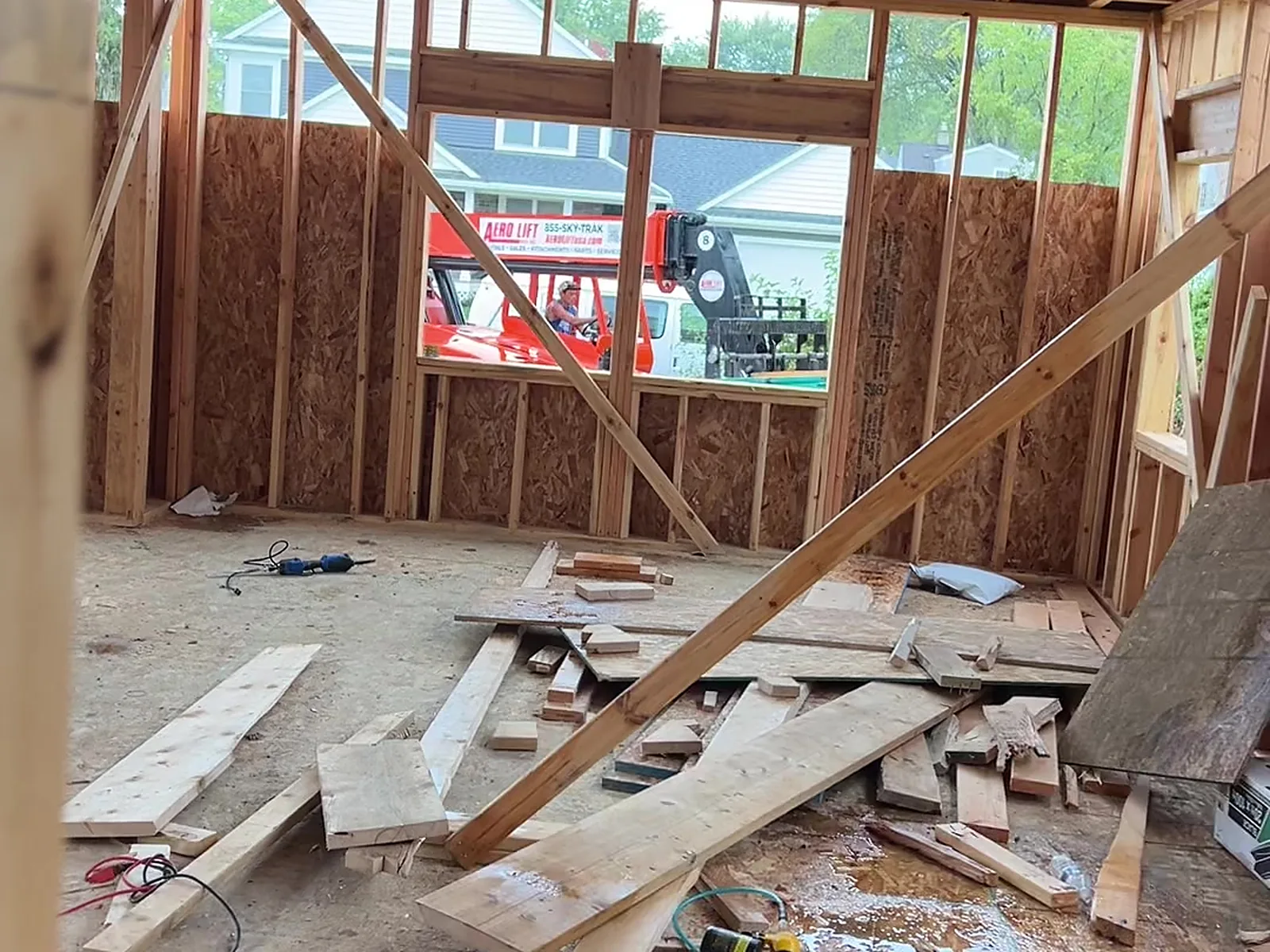 Ceiling joists and window openings, second floor interior, Berkley MI