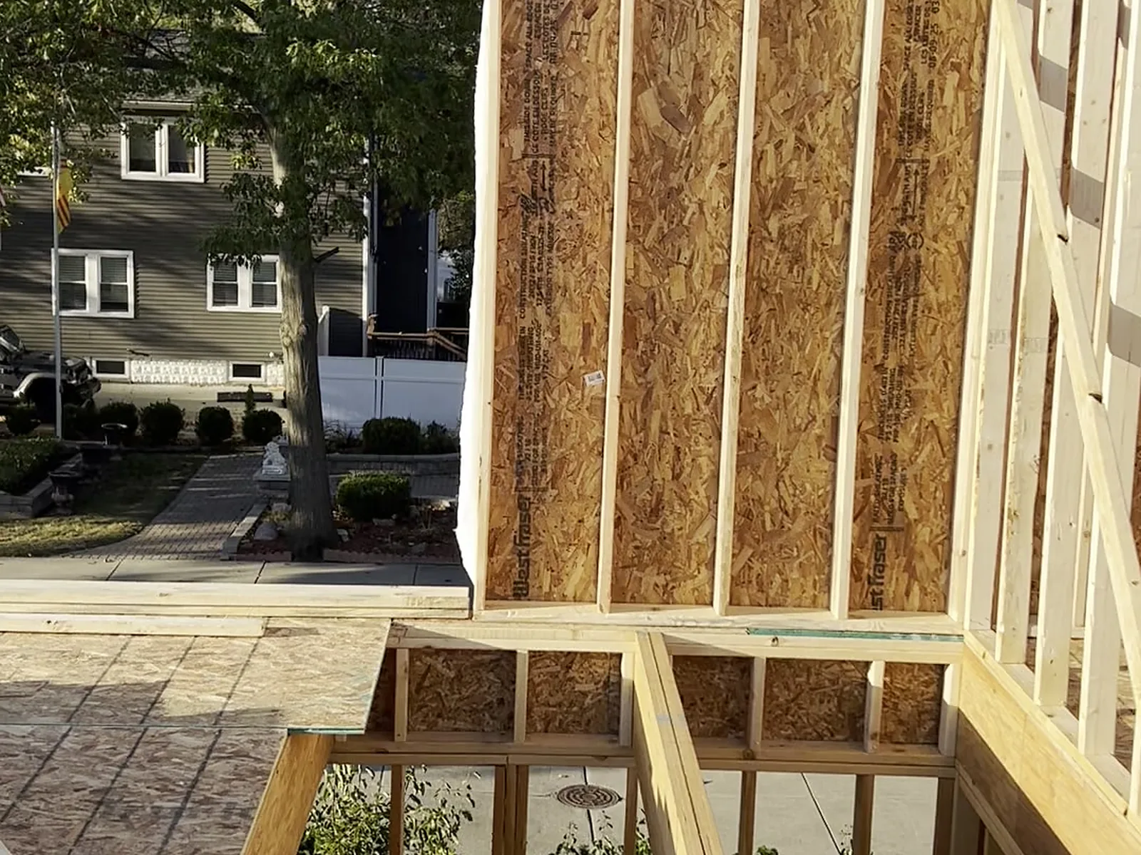 Second floor walls with window openings framed, Berkley MI